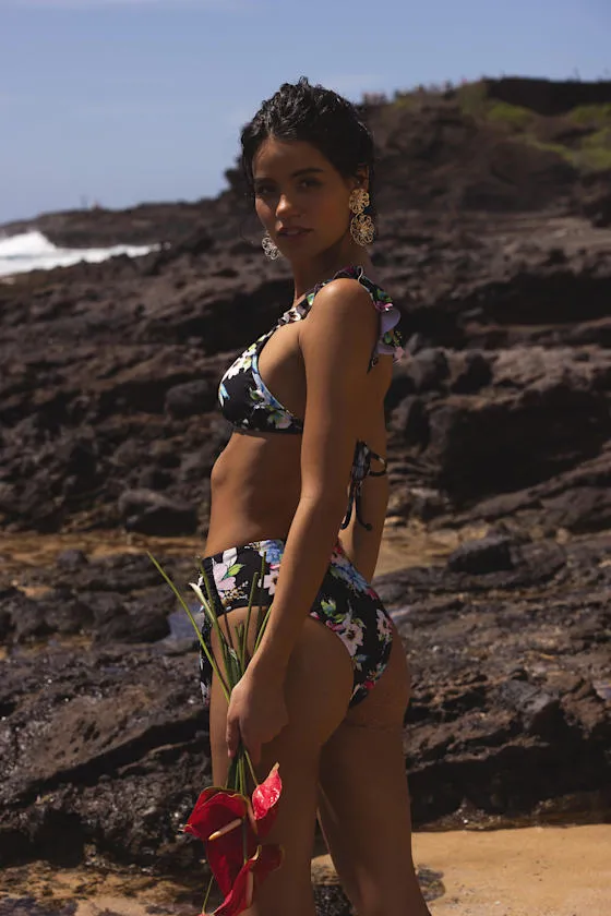 Varela Black Multi Floral Ruffled Bikini Top sold by Lulus product image thumbnail 4