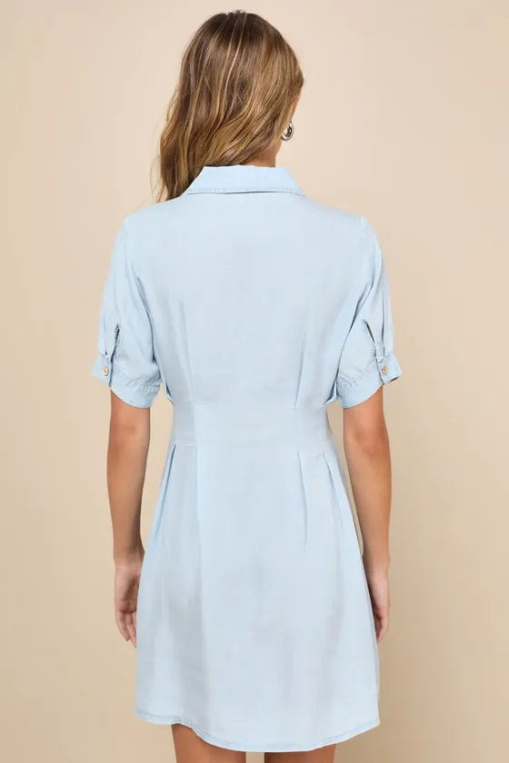 Easygoing Days Light Blue Chambray Button-Up Mini Dress sold by Lulus product image thumbnail 2