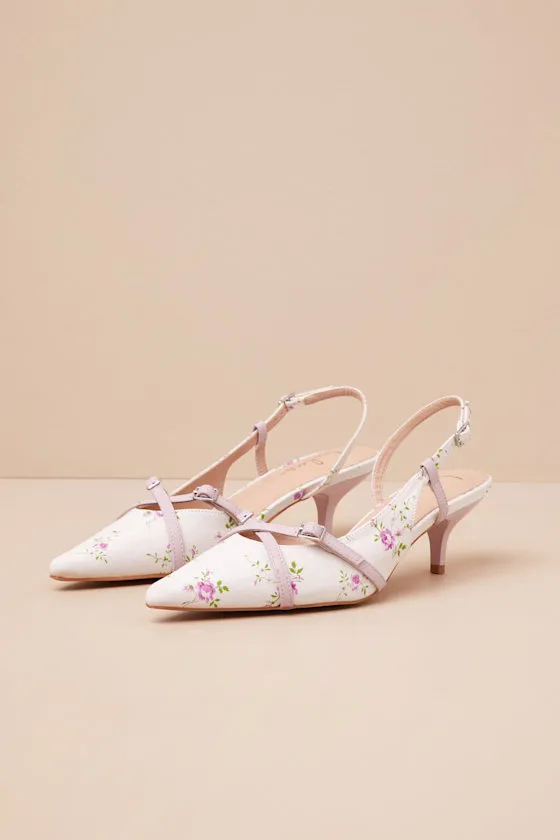 Marinette Lilac Floral Pointed-Toe Kitten Heel Pumps sold by Lulus product image thumbnail 2
