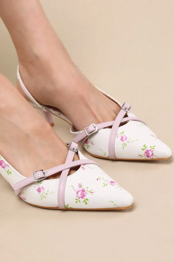 Marinette Lilac Floral Pointed-Toe Kitten Heel Pumps sold by Lulus product image thumbnail 3