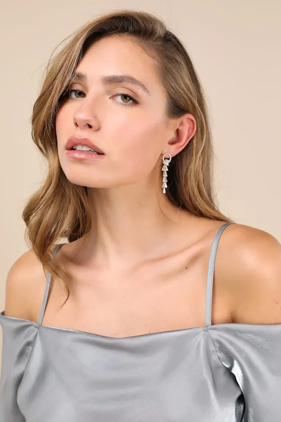 Estrelle Gold Rhinestone Drop Earrings sold by Lulus product image thumbnail 2