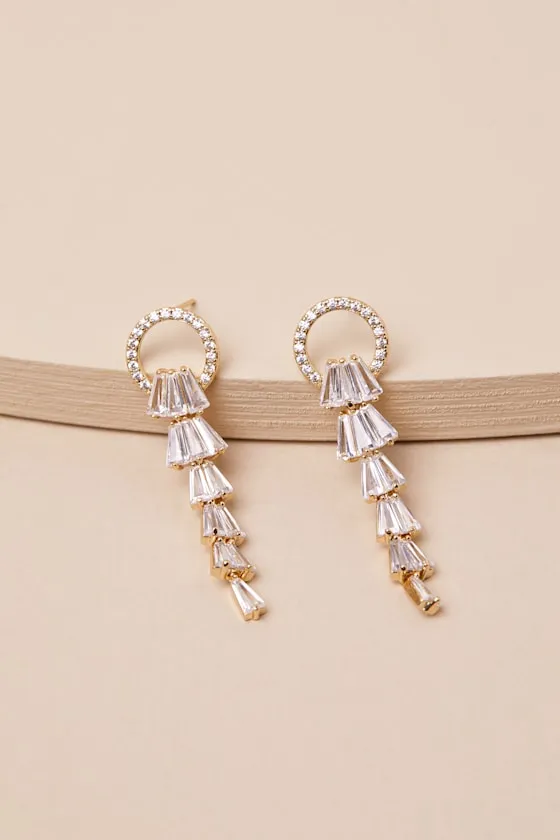 Estrelle Gold Rhinestone Drop Earrings sold by Lulus product image thumbnail 3