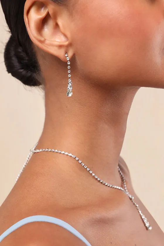 Solaris Silver Rhinestone Lariat Necklace and Earring Set sold by Lulus product image thumbnail 3