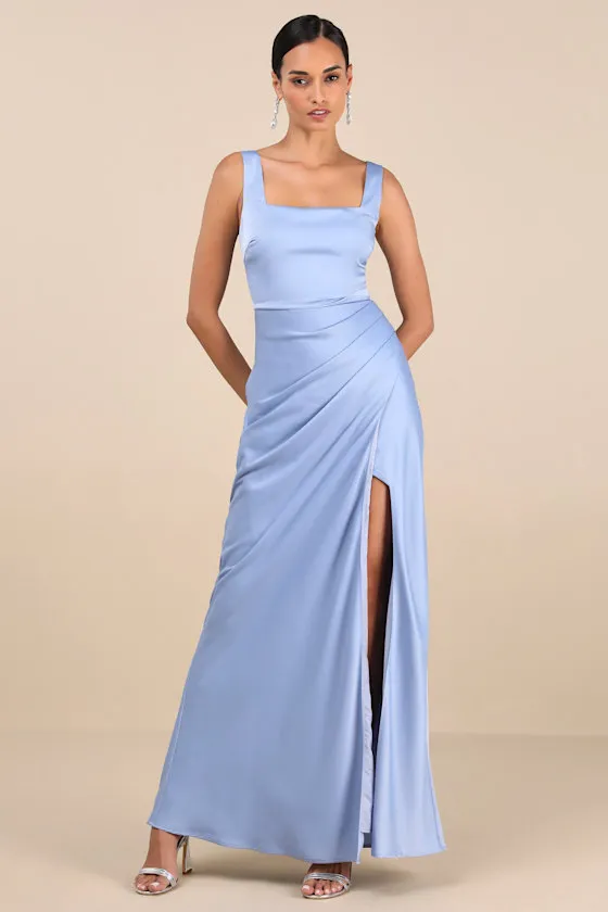 Red Carpet Romance Light Blue Satin Square Neck Maxi Dress sold by Lulus
