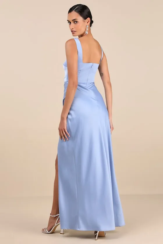 Red Carpet Romance Light Blue Satin Square Neck Maxi Dress sold by Lulus product image thumbnail 2