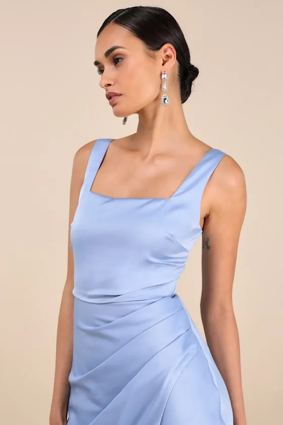 Red Carpet Romance Light Blue Satin Square Neck Maxi Dress sold by Lulus product image thumbnail 4
