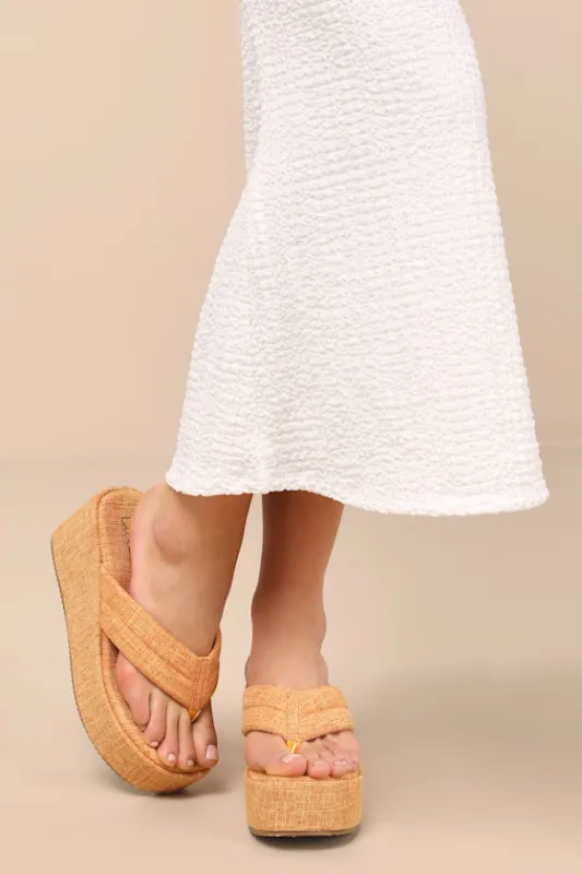 Averell Orange Woven Platform Thong Sandals made by Lulus