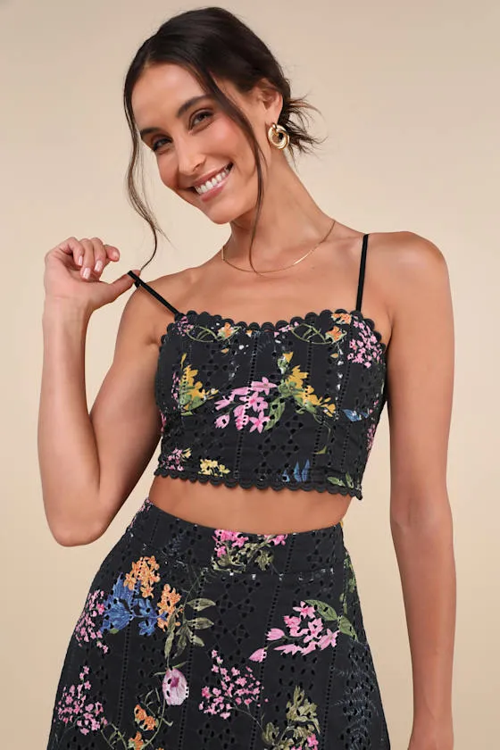 Sweet At Heart Black Floral Embroidered Two-Piece Midi Dress sold by Lulus product image thumbnail 3