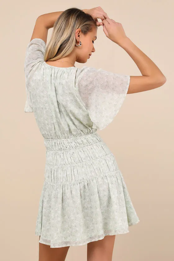 Chrislyn Light Sage Floral Flutter Sleeve Mini Dress sold by Lulus product image thumbnail 2