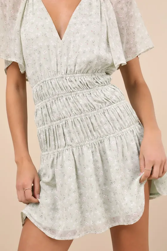 Chrislyn Light Sage Floral Flutter Sleeve Mini Dress sold by Lulus product image thumbnail 4