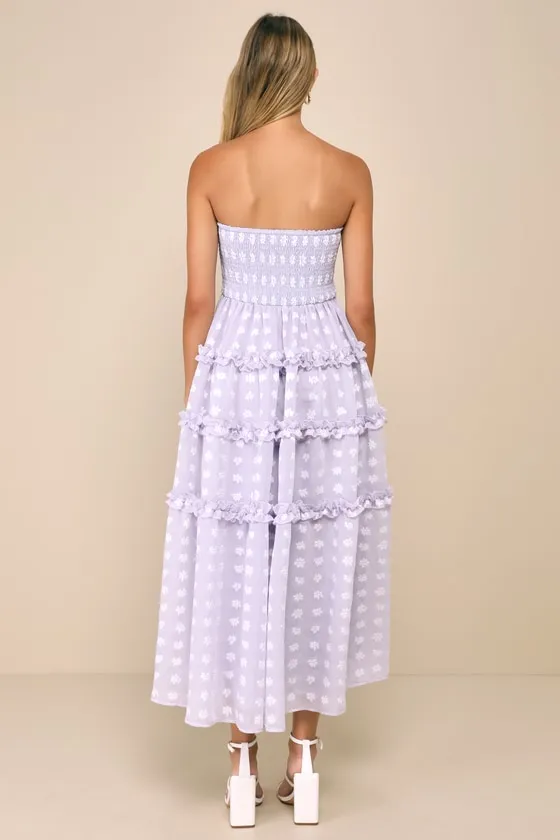 Beautiful Sentiments Lavender Floral Strapless Tiered Midi Dress sold by Lulus product image thumbnail 2