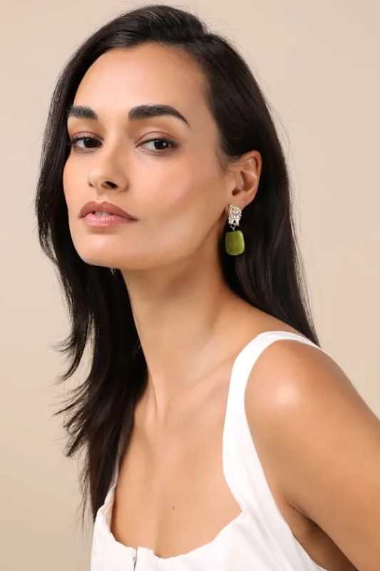 Justus Gold and Green Hammered Stone Square Drop Earrings sold by Lulus