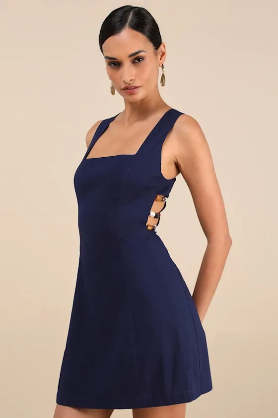 Pollie Navy Beaded Linen Sleeveless Mini Dress sold by Lulus product image thumbnail 2