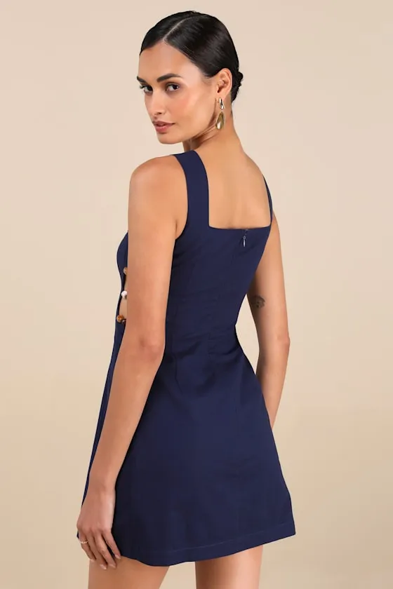 Pollie Navy Beaded Linen Sleeveless Mini Dress sold by Lulus product image thumbnail 3