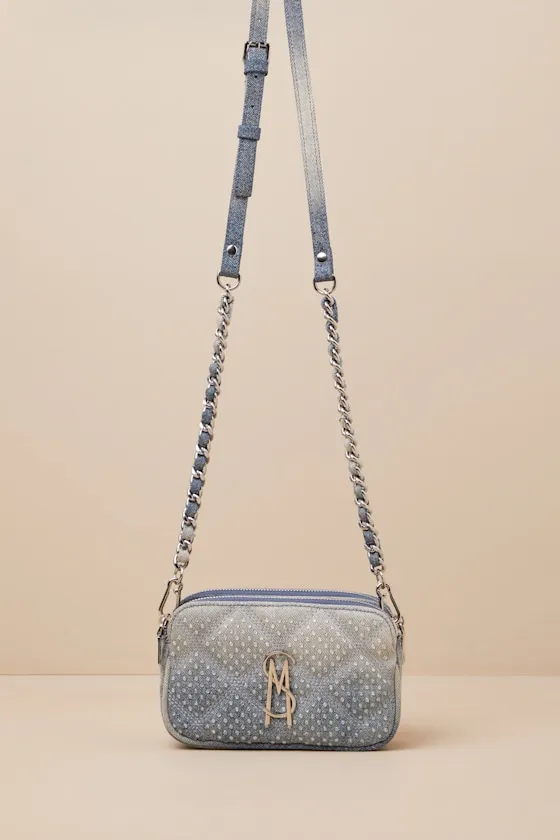 Daisy Blue Denim Rhinestone Crossbody Bag sold by Lulus