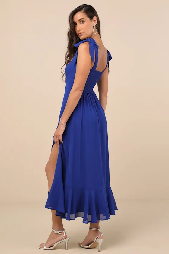 Summer Invite Royal Blue Tie-Strap Tiered Midi Dress sold by Lulus product image thumbnail 3