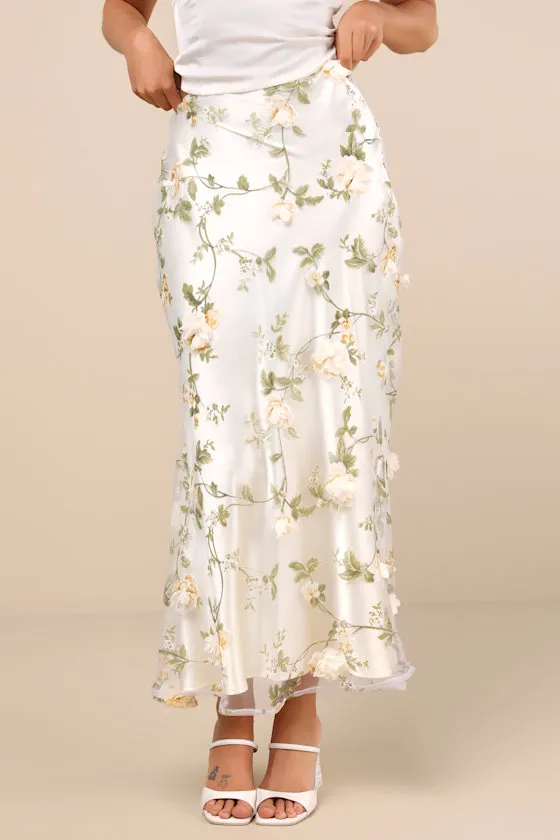 Aurelia Ivory 3D Floral Satin Maxi Skirt sold by Lulus product image thumbnail 2