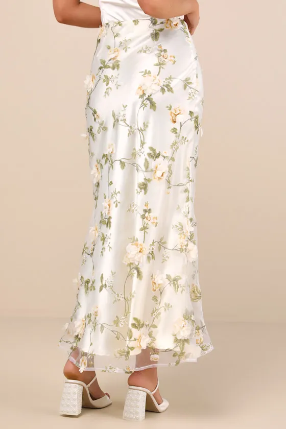 Aurelia Ivory 3D Floral Satin Maxi Skirt sold by Lulus product image thumbnail 3