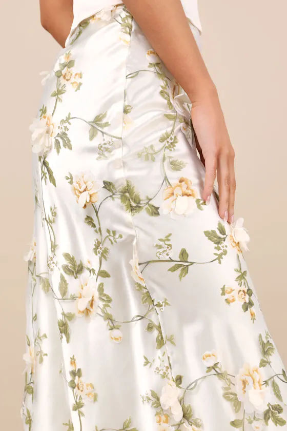 Aurelia Ivory 3D Floral Satin Maxi Skirt sold by Lulus product image thumbnail 4