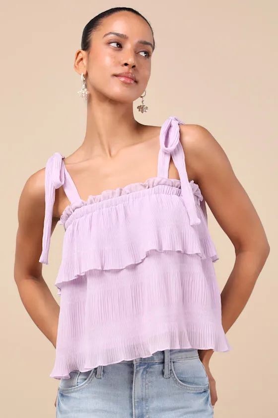 Tiers to Summer Lavender Tie-Strap Tiered Tank Top sold by Lulus