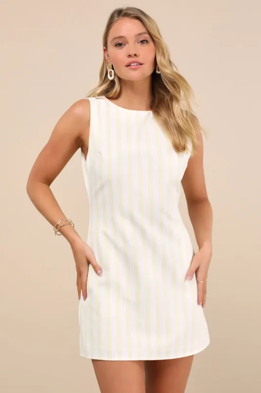 Alyvia Pale Yellow Pinstriped Sleeveless Mini Dress sold by Lulus