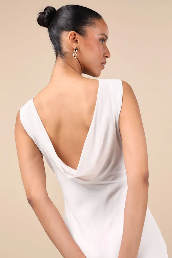 Yaneli White Boat Neck Cowl Back Maxi Dress sold by Lulus