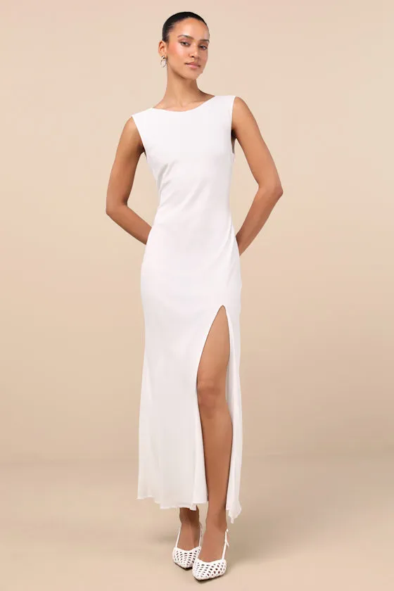 Yaneli White Boat Neck Cowl Back Maxi Dress sold by Lulus product image thumbnail 2