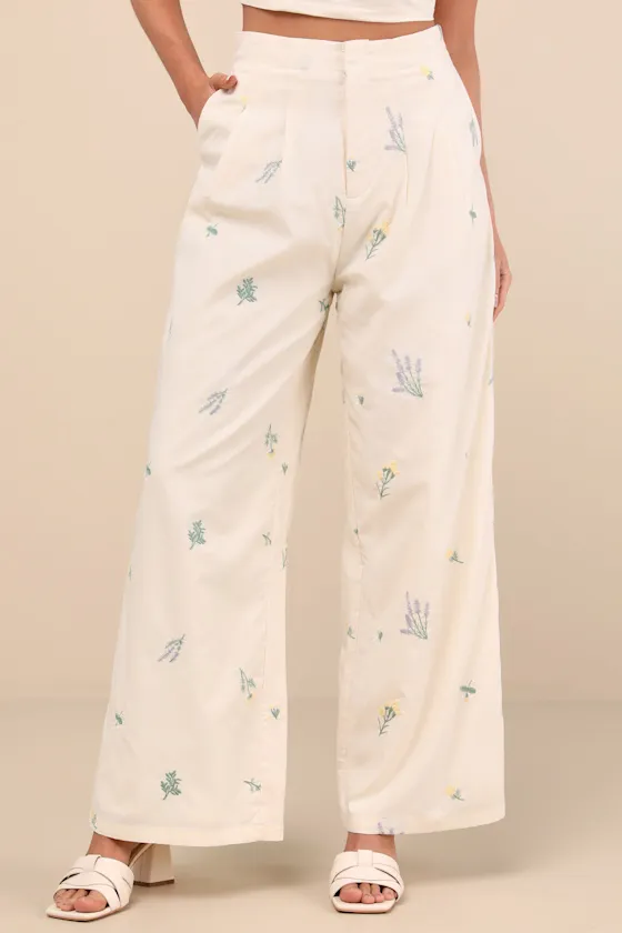 Rowena Cream Embroidered Wide-Leg Pants sold by Lulus product image thumbnail 2