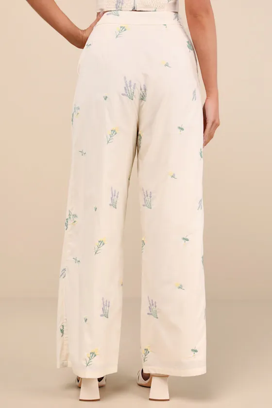 Rowena Cream Embroidered Wide-Leg Pants sold by Lulus product image thumbnail 3