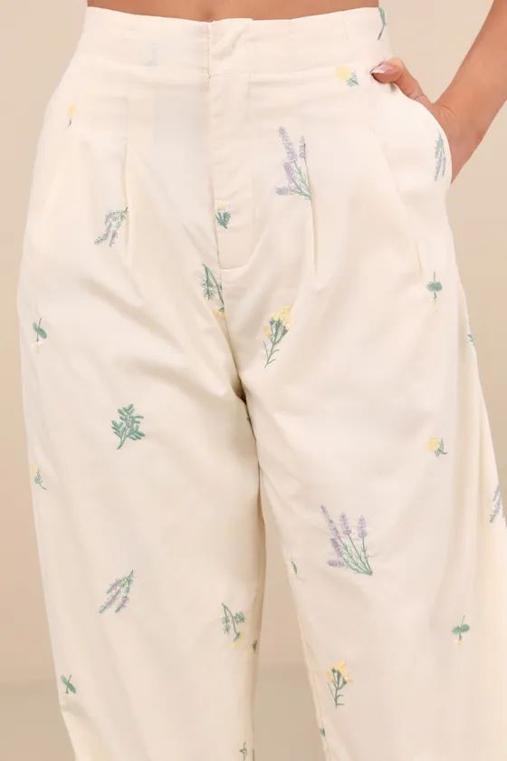 Rowena Cream Embroidered Wide-Leg Pants sold by Lulus product image thumbnail 4