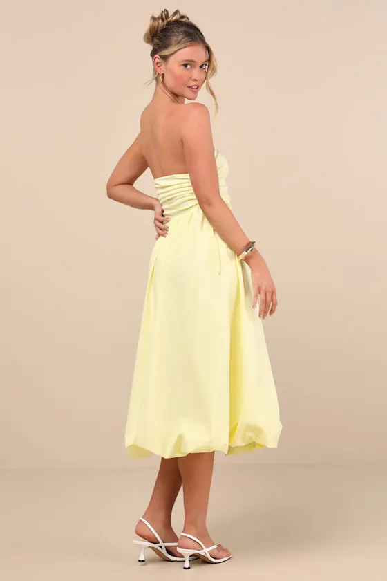 Chrissa Light Yellow Strapless Drawstring Midi Dress sold by Lulus product image thumbnail 3