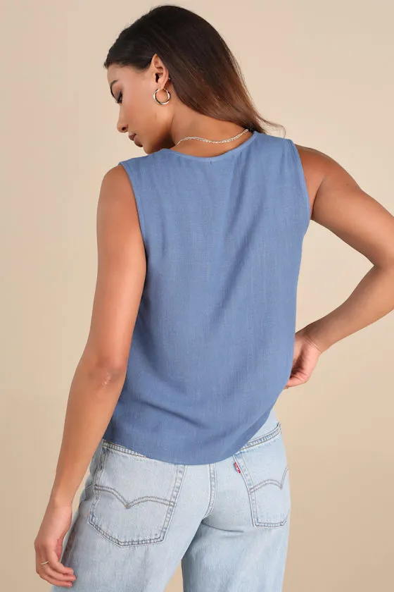 Casually Sophisticated Blue Linen Button-Front Top sold by Lulus product image thumbnail 2