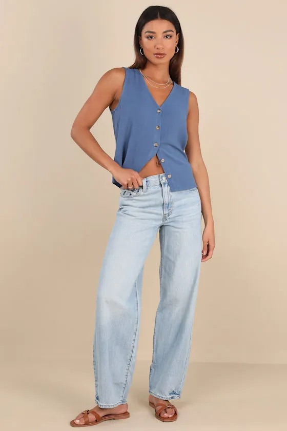 Casually Sophisticated Blue Linen Button-Front Top sold by Lulus product image thumbnail 3