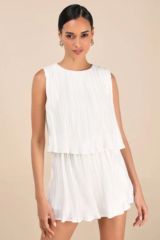 Chic Lavishness White Satin Plisse Sleeveless Romper sold by Lulus