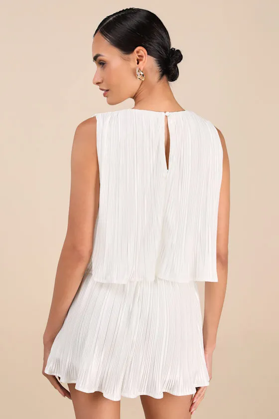 Chic Lavishness White Satin Plisse Sleeveless Romper sold by Lulus product image thumbnail 2