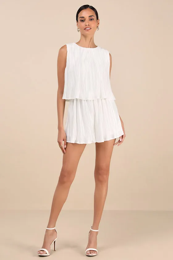 Chic Lavishness White Satin Plisse Sleeveless Romper sold by Lulus product image thumbnail 3