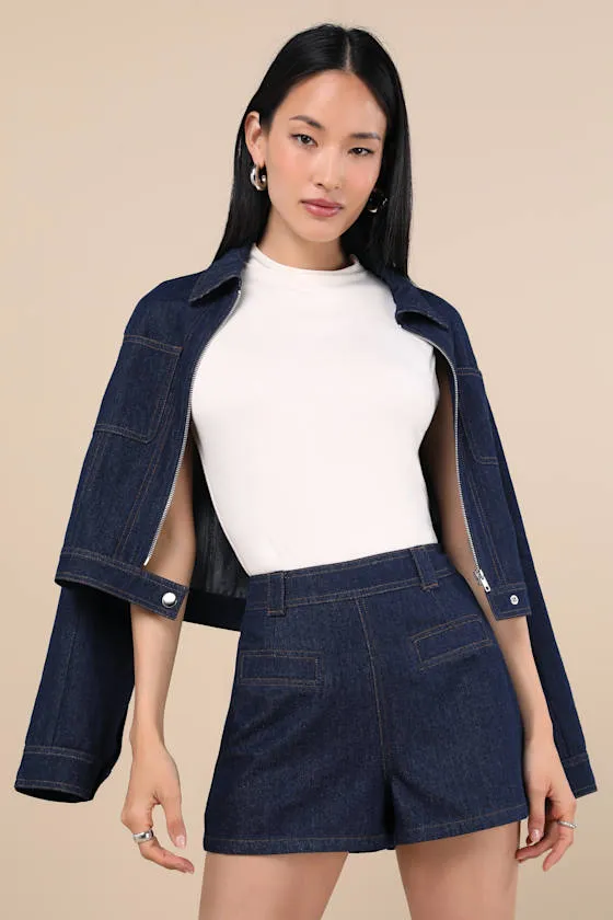 Isidore Dark Wash High-Waisted Shorts sold by Lulus