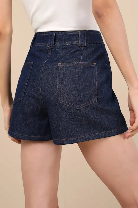 Isidore Dark Wash High-Waisted Shorts sold by Lulus product image thumbnail 3