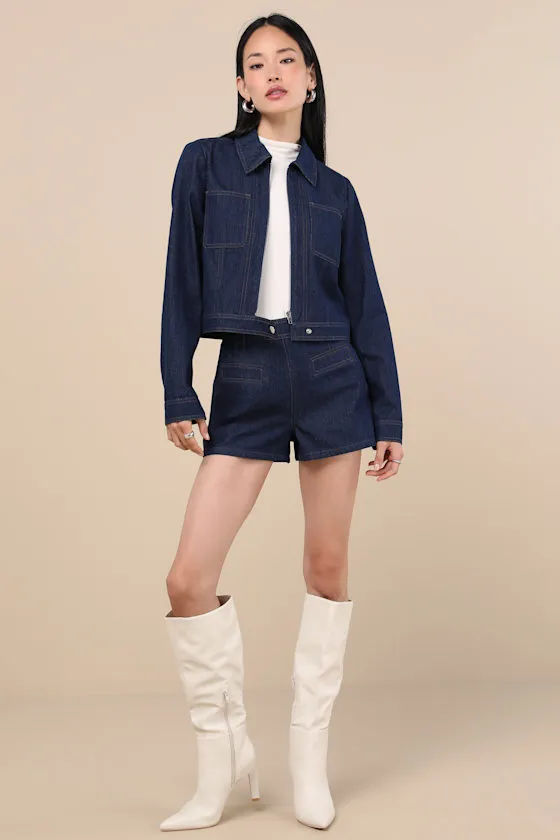 Isidore Dark Wash High-Waisted Shorts sold by Lulus product image thumbnail 4