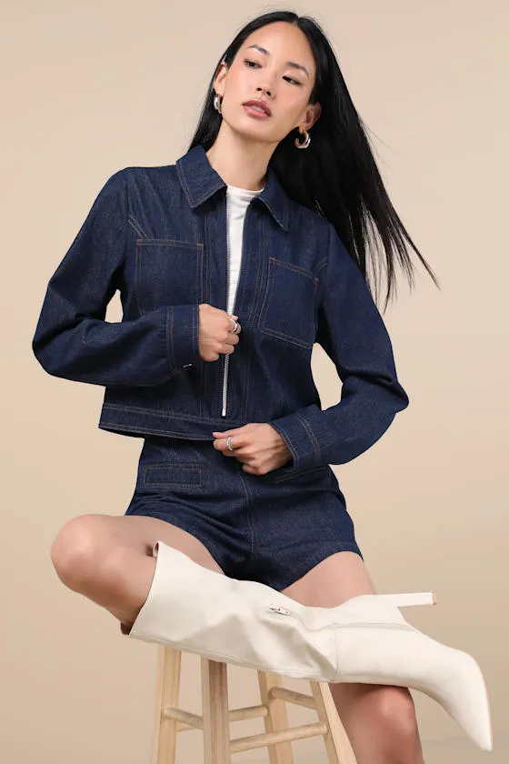 Isidore Dark Wash Collared Chore Jacket sold by Lulus