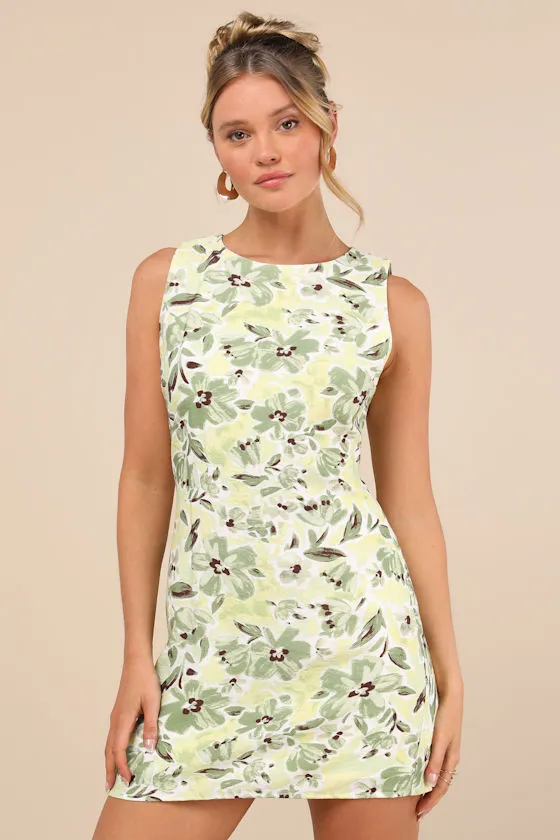 Alyvia Green Floral Sleeveless Mini Dress sold by Lulus