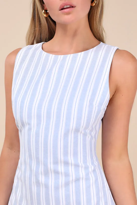 Alyvia Blue and White Striped Sleeveless Mini Dress sold by Lulus product image thumbnail 4