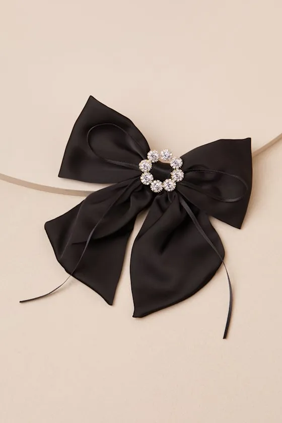 Precious Decadence Black Satin Rhinestone Bow Hair Clip sold by Lulus product image thumbnail 2