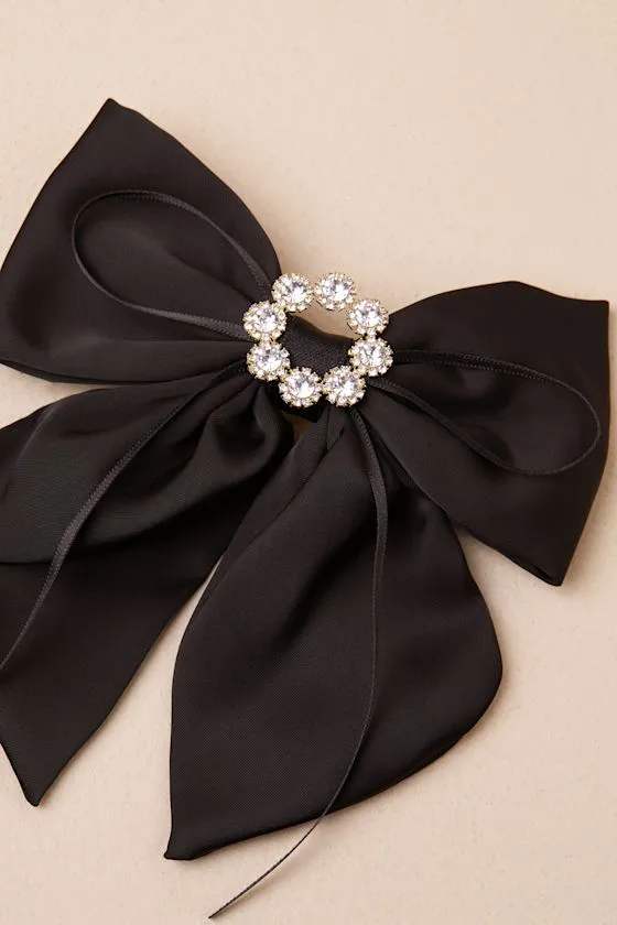 Precious Decadence Black Satin Rhinestone Bow Hair Clip sold by Lulus product image thumbnail 3
