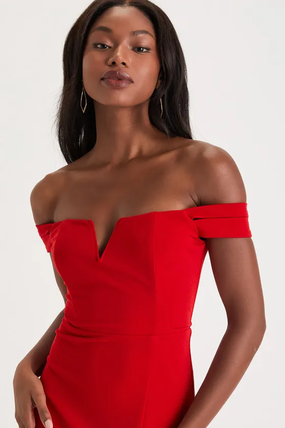 Alluring Vision Red Notched Off-The-Shoulder Maxi Dress sold by Lulus product image thumbnail 2