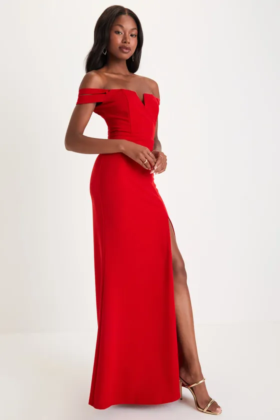 Alluring Vision Red Notched Off-The-Shoulder Maxi Dress sold by Lulus product image thumbnail 4