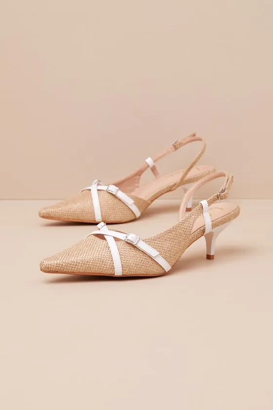 Marinette Natural Woven Pointed-Toe Kitten Heel Pumps sold by Lulus product image thumbnail 2