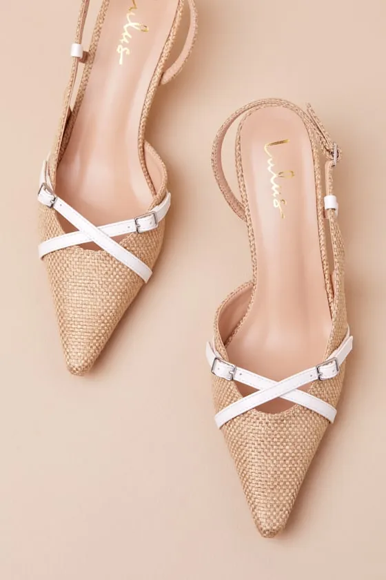 Marinette Natural Woven Pointed-Toe Kitten Heel Pumps sold by Lulus product image thumbnail 4