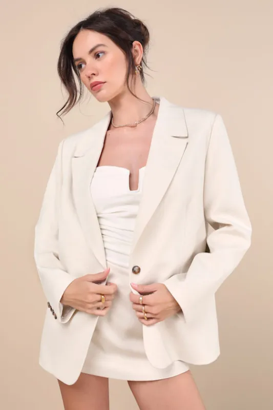 Maita Ivory Linen Oversized Blazer sold by Lulus