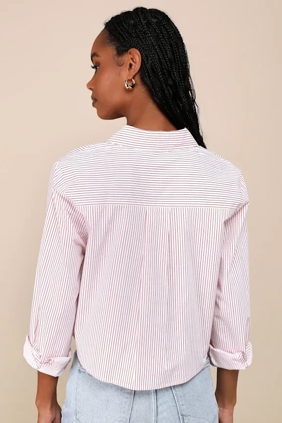 Coordinated Crush Ivory and Red Striped Collared Button-Up Top sold by Lulus product image thumbnail 2
